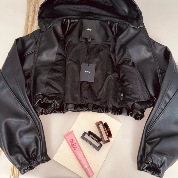 KHY Faux Leather Hooded Cropped Jacket - Picture 5 of 7